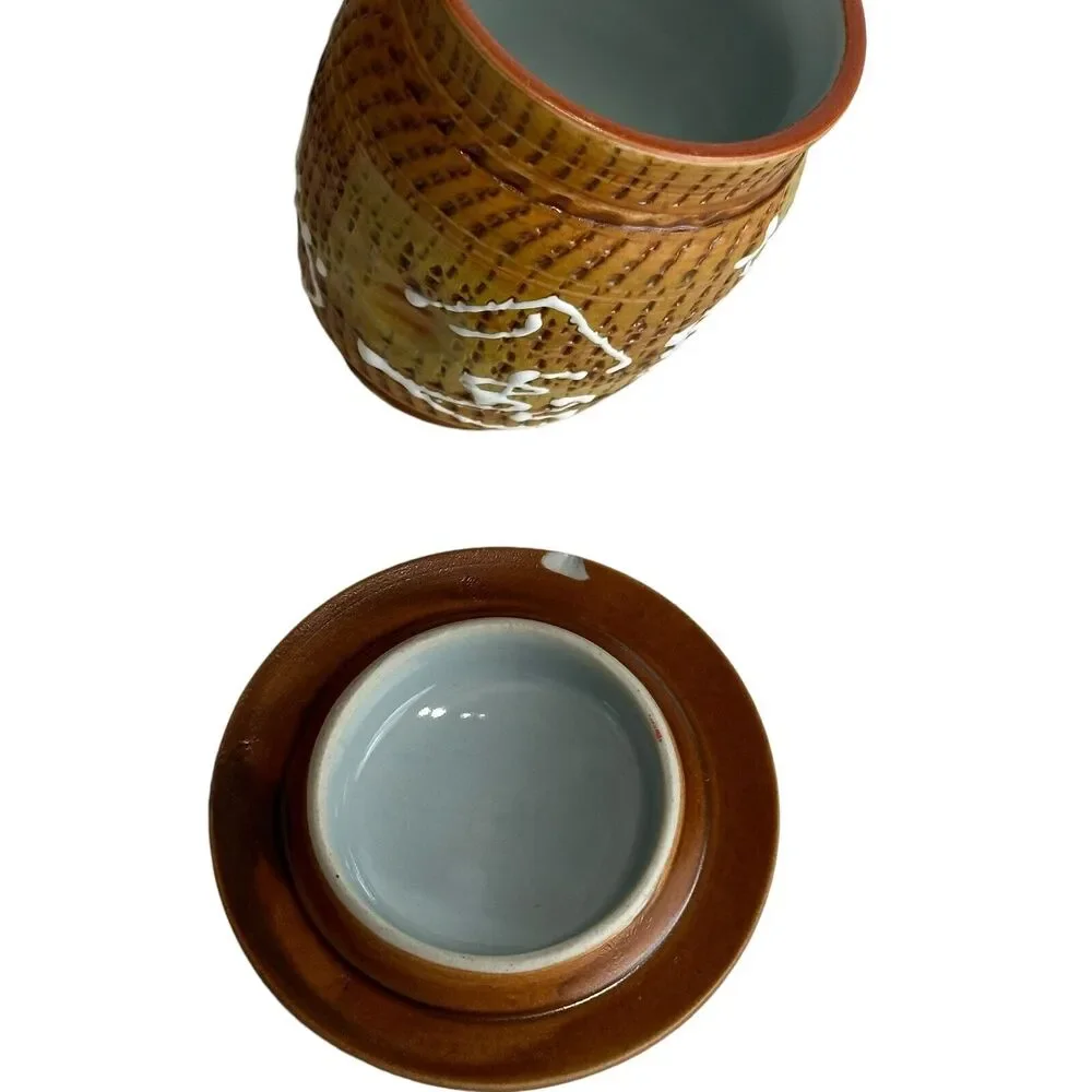 vintage Textured ceramic stoneware pottery Covered Jar set